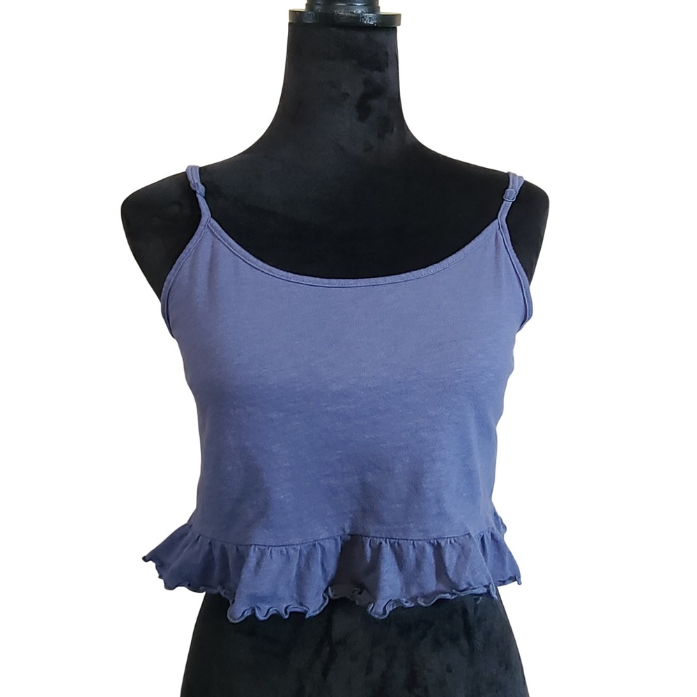 American Eagle Cami Crop Top Womens M Blue Excellent Ruffle Hem Cotton Summer